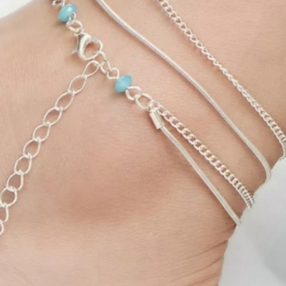 luvrtribe btq Jewelry - Four strand ankle bracelet with turquoise beads
